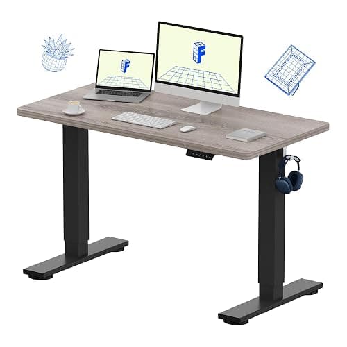 FLEXISPOT EN1 One-Piece Standing Desk, Electric Adjustable with 4 Memory Presets, 176 LBS Capacity, Stable & Quiet, Seamless Desktop for Home Office & Dual Monitors, 48"x24" Gray Wood - Image 1
