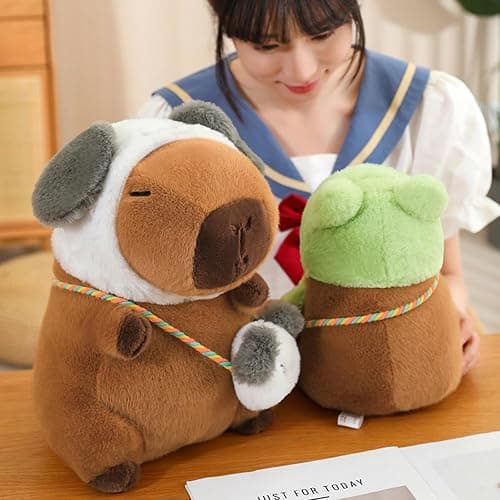 Ditucu Capybara Plush with Frog Hat & Mini Bag 9.8 inch Cute Capibara Stuffed Animal Soft Plushies Toys Gifts for Kids Adults Brown thumbnail 5