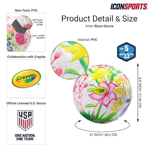 Icon Sports Officially Licensed U.S. Soccer Federation Size 5 Soccer Ball | Crayola & Fox Sport Collaboration Flower Ball by Elysa Garcia (NO Ball Box) thumbnail 7