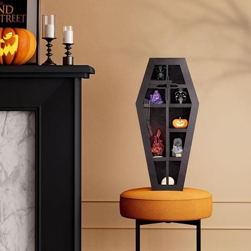 Qmetalart Coffin Shelf with Acrylic Dust Cover, Wooden Gothic Decor for Display or Storage Rocks Mini Figures, Cross Cut-Out Design, Wall Hanging & Tabletop Crystal Display Shelf Gothic Home Decor thumbnail 8