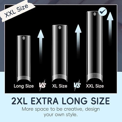 Luckyfairy XXL Nail Tips Square 120 Pcs 12 Sizes | No C Curve, Pre-buff, Half Cover, 2XL Straight Tapered Gel Acrylic Nail Tips False Nails Gelly Tips, For DIY Salon Home thumbnail 5