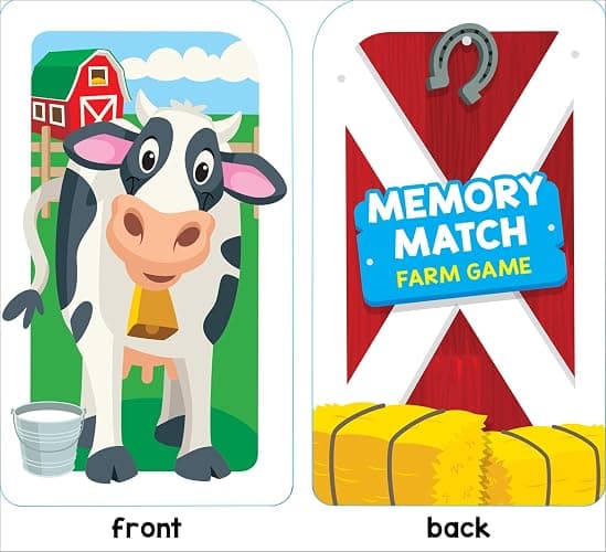 School Zone Memory Match Farm Card Game: 56 Game Cards, Preschool, Kindergarten, Animals, Early Reading, Counting, Matching, Vocabulary, Ages 3+ thumbnail 9