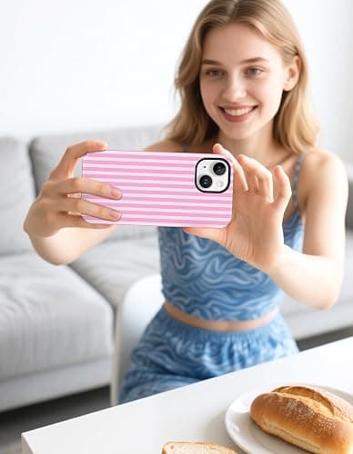 Aitipy Magnetic Striped Phone Case for iPhone 15 Plus, Compatible with MagSafe, Cute Pink Aesthetic Stripe Soft TPU and Hard PC Shockproof Protective Phone Cover for Women Girls thumbnail 6