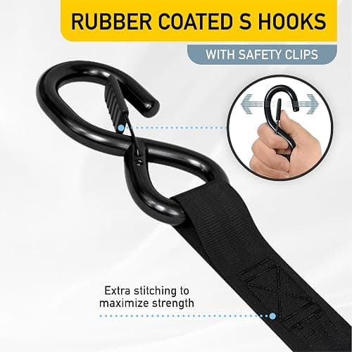 AUGO Retractable Ratchet Straps | 4 Heavy Duty Ratchet Straps Self Retractable Tie Down Straps with Soft Loops & Storage Bag for Motorcycle, Truck, Trailer, Cargo Van | 1200 Lb Break Strength 1” x 10’ thumbnail 3