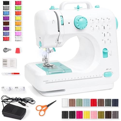 Best Choice Products Compact Sewing Machine, 42-Piece Beginners Kit, Multifunctional Portable 6V Beginner Sewing Machine w/ 12 Stitch Patterns, Light, Foot Pedal, Storage Drawer - Teal/White - Image 1