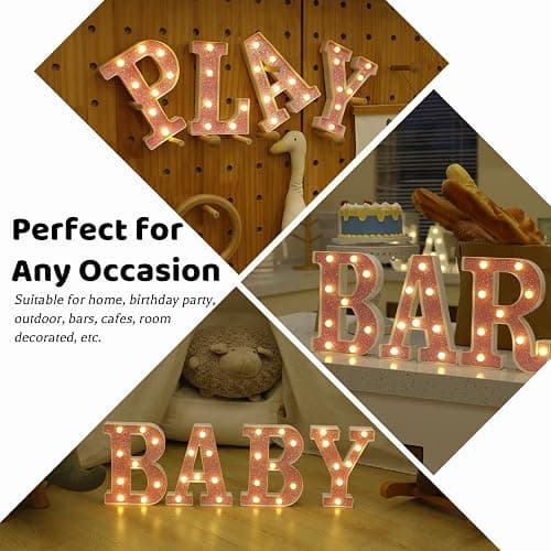 LED Letter Lights Pink Glitter Marquee Letters Light Up Alphabet Letters Sign Battery Powered for Home Party Decoration Night Bar Wedding Birthday Christmas Lamp Girls Gift - Letter K thumbnail 7