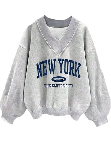 Avanova Women USA Graphic V Neck Sweatshirts Top Drop Shoulder Long Sleeve Pullover Shirt - Image 1