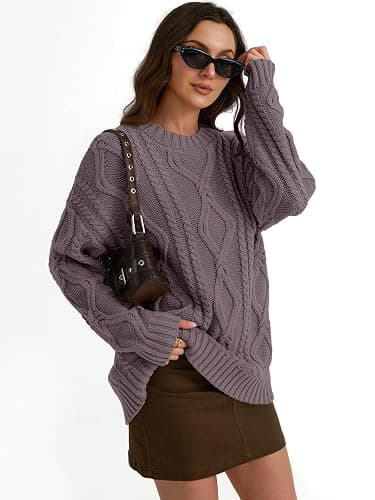 Trendy Queen Women's Oversized Cable Knit Crewneck Sweaters thumbnail 5