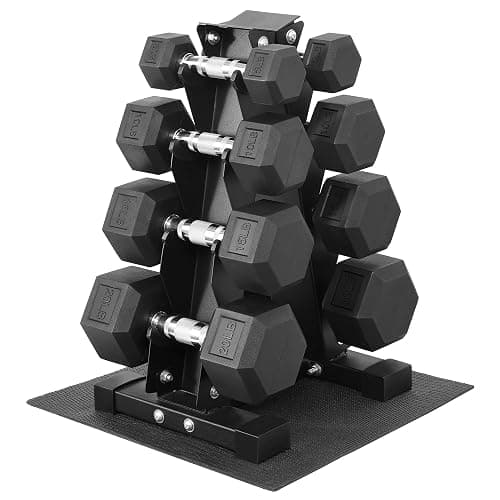Fitvids Rubber Coated Hex Dumbbell Set with Storage Rack, 100/150/200/550 LB Hand Weight Set with Anti-Slip Grip for Home Gym - Image 1