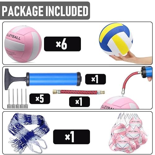6 Pack Official Size 5 Synthetic Leather Volleyballs, Includes Pump and Net Bag, Volley Ball for Indoor and Outdoor Competition thumbnail 3