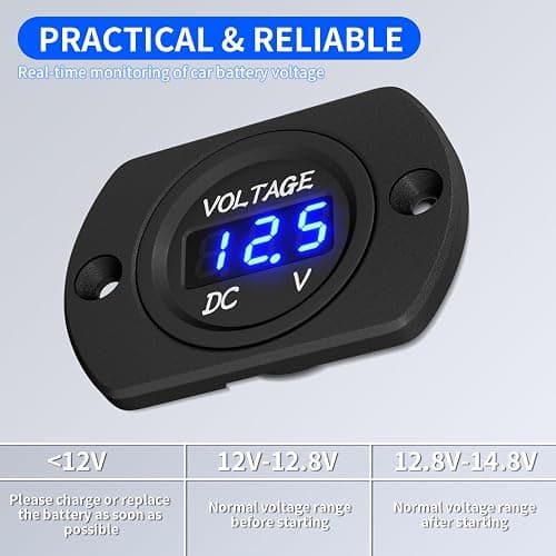 DaierTek Battery Voltage Meter Waterproof DC 12V 24V LED Voltmeter Panel 12 Volt 24 Volt 36 Volt Battery Monitor with Blue Light Round Digital Voltage Display for Marine Boat Car Automotive Motorcycle thumbnail 5