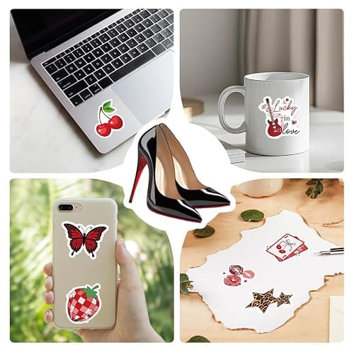 100 Pcs Downtown Girls Stickers for Women, Red Bow Cherry Aesthetic Bulk Stickers for Journaling, Cute Black Cat Waterproof Vinyl Decals DIY Water Bottle Laptop Decoration Gift for Kids thumbnail 6