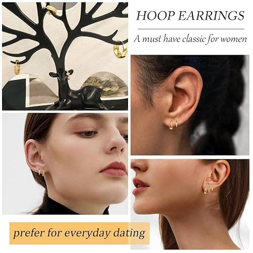 Luxval 14K Gold Plated Earrings for Women - Trendy Lightweight Huggie Hoops - Dainty Small Jewelry Sets - Gifts for Women thumbnail 7