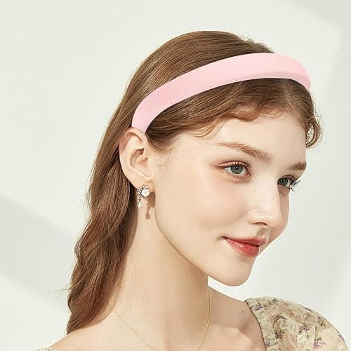 Drnytunk Women's Pearl Floral Padded Wide Bandana Headbands, Vintage Hair Accessories, Pink | Vintage Hair Accessories, Bandana Hair Bands, Comfortable Wide Fit, Everyday Hairstyles, Hair Styling Accessories thumbnail 4