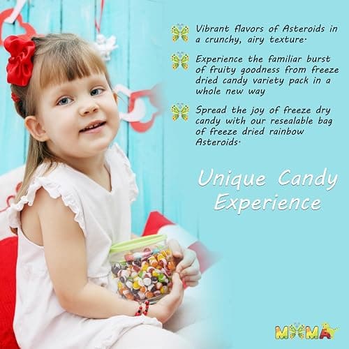 MiMa Pack of 3 Flavorful Freeze Dried Asteroids - Assorted Fruit Candy for a Unique, Crunchy Mima's Summer Mega Sale Treat (6oz, Original Rainbow) - Resealable Bag of Freeze-Dried Delights thumbnail 6