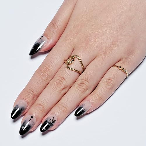 GLAMERMAID Press on Nails Medium Almond, Gothic Black Ombre French Tip Gel Glue on Nail, Glossy Short Stiletto Reusable UV Finish Fake Nails Acrylic False Nails Manicure Kits for Women thumbnail 6