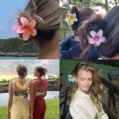YIHECWY4 Pieces Plumeria Flower Hair Claw Clips Acrylic Hair Jaw Clips Hawaiian Hair Claw Clips for Medium Thick Hair Women and Girls Hawaii Hair Accessorie(4 colors) thumbnail 8