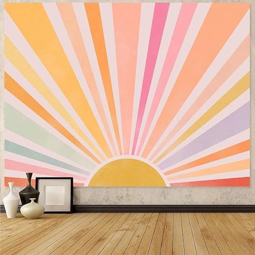 Zussun Boho Sun Tapestry Vintage 70s Sunset Sunrise Tapestries for Bedroom Aesthetic Retro Abstract Art Colorful Rainbow Classroom Tapestry Wall Hanging for Living Room Dorm (48" x 36") - Image 1