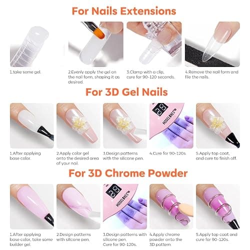 modelones 3D Gel Nail Art Kit, Non-Sticky Sculpting Gel with Chrome powder | Solid Builder Gel for Nail Art Stuff Molding & Extensions for Beginner DIY or Salon Halloween Nails Cured Needed thumbnail 8