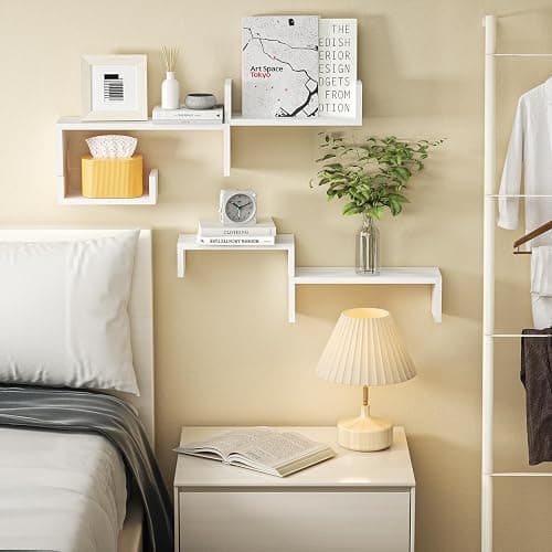 SRIWATANA Floating Shelves for Wall, Wall Shelves for Bathroom, Bedroom, Living Room, Kitchen, Office, Wood Shelves for Home Decor Set of 5 (Washed White) thumbnail 3
