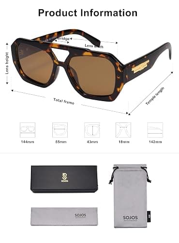 SOJOS Trendy Aviator Sunglasses for Womens Mens Polarized,Hexagonal Square Double Bridge Designer Inspired Sun Glasses SJ2288 thumbnail 5