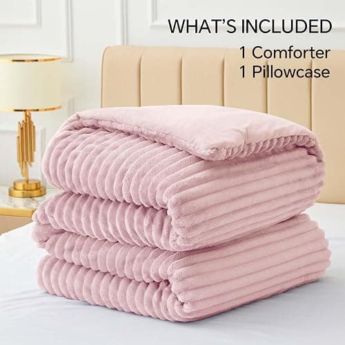 BEDELITE Fleece Twin Comforter Set -Super Soft & Warm Fluffy Pink Bedding, Luxury Fuzzy Heavy Bed Set for All Season with 1 Pillow case thumbnail 7