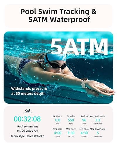 Parsonver Swimming Smart Watch, 5ATM Waterproof for Pool & Open Water, Built-in GPS & Compass, AMOLED Fitness Tracker with 100+ Sports Modes, Heart Rate & Sleep Monitor, AI Swim Analysis, French Grey thumbnail 2