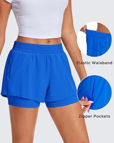 Stelle Women's 2 in 1 Running Shorts Athletic Workout Gym Shorts High Waisted Shorts with Liner Zipper Pockets thumbnail 5