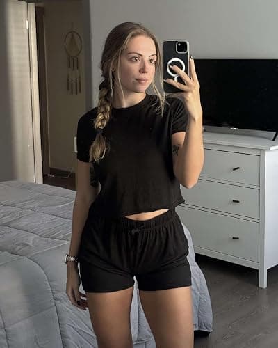 Real Essentials 2 Pack:Women's Soft Ribbed Knit Crop Top & Short Matching Lounge Set - 4 Piece Summer Sweatsuit thumbnail 6
