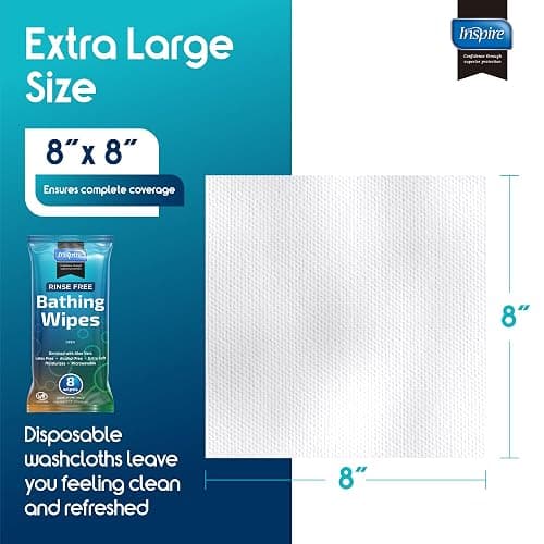 Body Wipes for adults bathing rinse free | Adult Wash Cloths Extra Large, Bathing Wipes for Incontinence, 8"x 8" In (48 count) | By Inspire thumbnail 5
