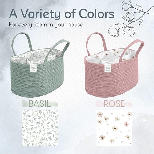 KiddyCare Diaper Caddy Organizer for Baby Nursery Basket with Handle Lid | Nursing with Changing Table Organizer Cart, Newborn Caddy | Rosy (Floral Print) X-Large thumbnail 7