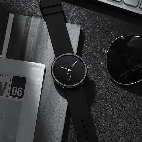 CRRJU Men’s Casual Stylish Waterproof Quartz Wristwatches, Ultra Thin Second Hand Watches for Men, Colorful Silicone Band thumbnail 3