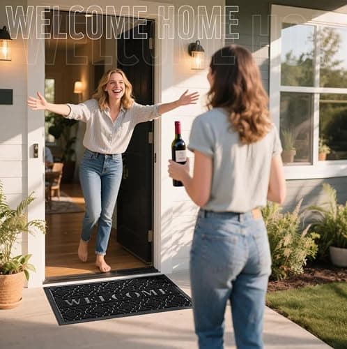 Yimobra Welcome Mat Outdoor Indoor 29.5x17, All-Weather Waterproof Front Door Mat Outside Entrance, Non-Slip Low Profile Porch Patio Doormat, Black thumbnail 2