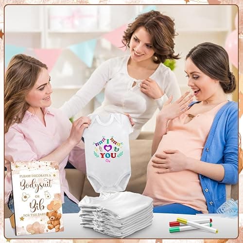 Panitay 100 Pcs Blank Bib Bodysuit Baby Shower Set Baby Shower Sign Blank Feeder Bib DIY Bodysuit Fabric Colorful Marker(Brown Bear) thumbnail 5
