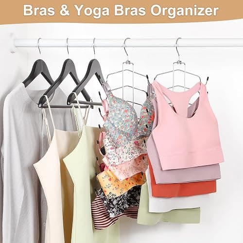 TOPIA HANGER 2 Pack Tank Top Hanger, 8 Layers Bra Hanger Space Saving, Sport Yoga Bras Holder, Closet Organizers and Storage for Camisoles Tank Tops Sports Yoga Bras Swimsuits, Silver CT79B thumbnail 2