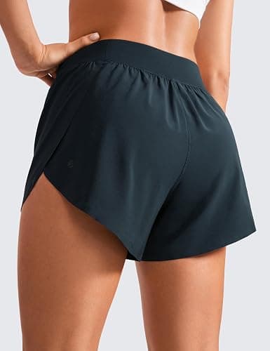 CRZ YOGA Mid Waisted Split Running Shorts for Women 4" - Comfy Mesh Liner for Workout Athletic Gym Track Quick Dry thumbnail 2