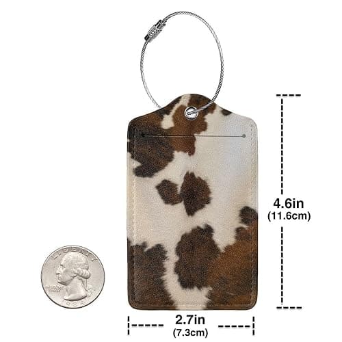 BLOCIT Luggage Tags - 2-Pack PU Leather with Privacy Cover & Stainless Steel Loop - ID Labels for Suitcases & Travel Bags - Cow Hide Brown thumbnail 2