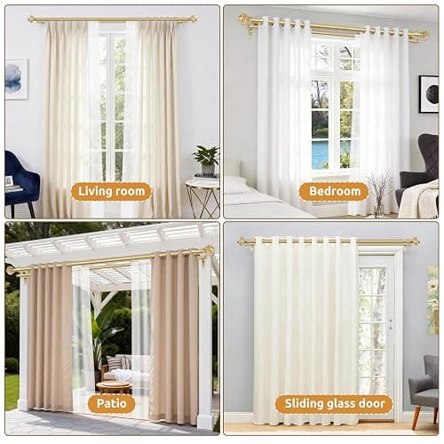 1 Inch Gold Double Curtain Rods 36 to 72 Inches (3 to 6 ft), USFOOK Drapery Rods for Windows, Telescoping Dual Curtain Rod with Luxury Translucent Finials thumbnail 6
