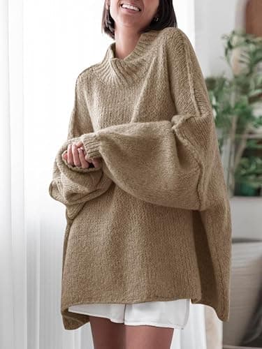 Saodimallsu Womens Oversized Sweaters Mock Neck Batwing Long Sleeve 2025 Fall Trendy Ribbed Knit Casual Tunic Sweater thumbnail 2