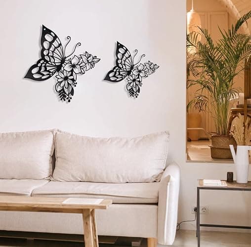 Butterfly Decoration Black Wall Art Boho Hanging Flower Wall Home Decor | Medium size floral butterfly wall art,lovely boho modern decor for bedroom and living room. thumbnail 4