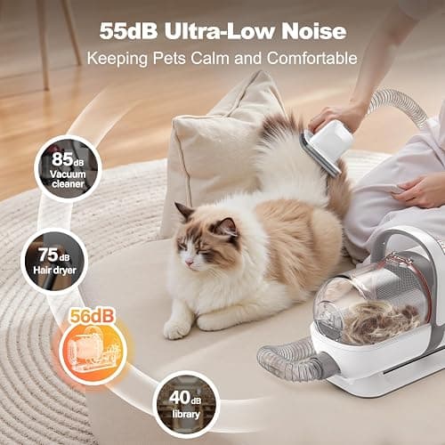 Afloia 6-in-1 Dog Grooming Kit, Pet Grooming Vacuum for Shedding, Dog Hair Vacuum with Clipper Nail Trimmer Grinder, Pet Brush Groomer at Home, Low Noise Cats Hair Remover, 1.5L Dust Cup, White thumbnail 5