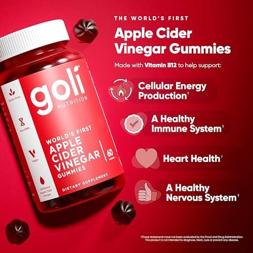 Goli Apple Cider Vinegar Gummy Vitamins - 60 Count - Vitamin B12, Gelatin-Free, Gluten-Free, Vegan & Non-GMO thumbnail 8