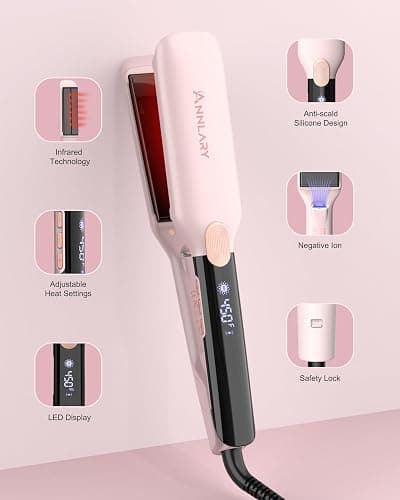 ANNLARY Hair Straightener, 1.75 Inch Flat Iron with Infrared and Ionic Technology, Titanium Plate with Ceramic Coating Dual Voltage Straightener with Heat-Resistant Silicone for All Hair Types thumbnail 7