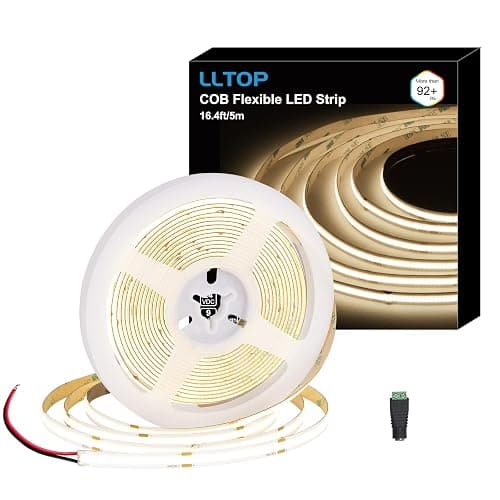 LLTOP COB LED Strip Lights Natural White 4000K, DC24v 16.4ft/5m High CRI 92Ra+ Flexible LED Tape Lighting DIY Cuttable for Bedroom Kitchen Cabinet Shelf (Power Supply&Dimmer Not Included) - Image 1
