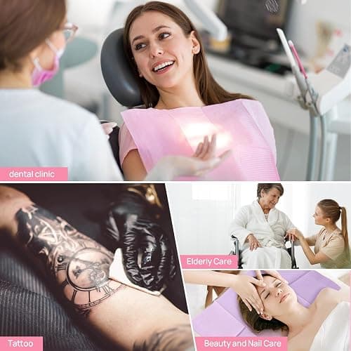 JMU 125 Pack Dental Bibs, Pink Dental Bibs Disposable 3-Ply, 13" x 18" Patient Bibs Medical Tray Covers thumbnail 5