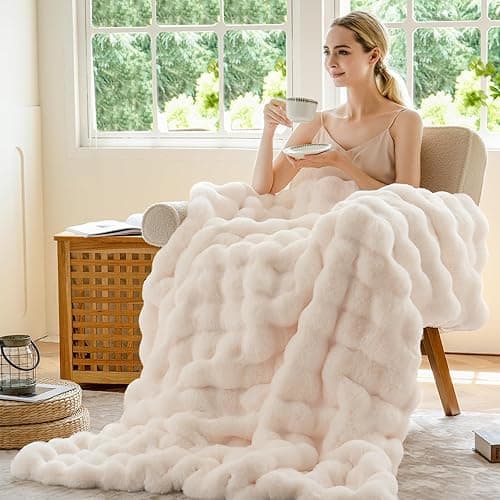 BENVWE Faux Fur Throw Blanket for Couch - Cozy Plush Fluffy Soft Thick Bubble Blanket for Living Room Home Decor - Mothers Day Birthday Gifts for Women, Cream White, 51" x 63" - Throw(51" x 63") - Cream White thumbnail 7
