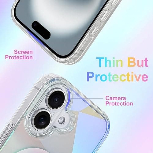Heaofei Cute Case for iPhone 16 Plus Case, Iridescent Geometry | Compatible with Magsafe, Clear Aesthetic Girly Sparkly Bling Magnetic Protective Phone Cover for Women Girls thumbnail 4