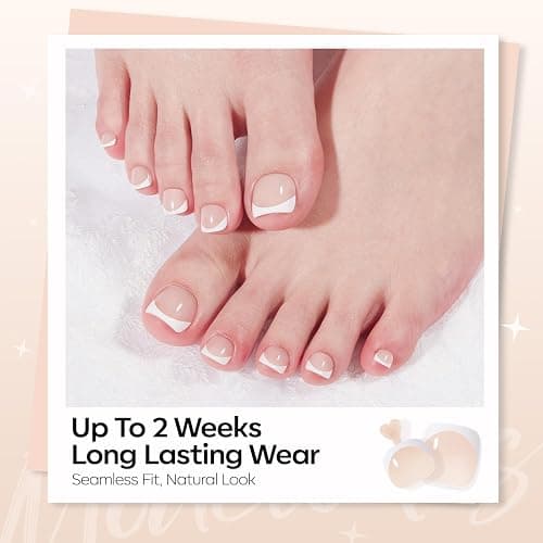 Modelones Press on Toenails Short, Nude French Tip Toe Nails Square, Reusable Nail Kit with Nail Glue Adhesive Tabs Mini Nail File, Toe Nails 36Pcs 18Sizes, Summer Spring Women Girl Gift thumbnail 4
