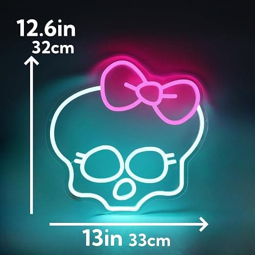 Skull Neon Sign for Room Decor Monster High Neon Light LED Skull with bow Sign Neon Sign for TV Series Fans Gifts Man Cave Wall Decor Dormitory Decoration USB Powered Dimmable 13"*12.6" thumbnail 2