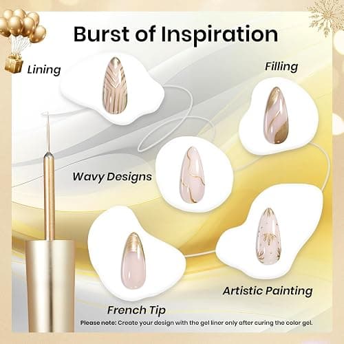 Beetles Metallic Gel Nail Polish Liner Set Silver Bronze Gold 2pcs Gel Liner Nail Art Chrome 3D High-Gloss Effect for Nail Paint Design with Thin Brush DIY French Manicure Curing Requires at Home thumbnail 5